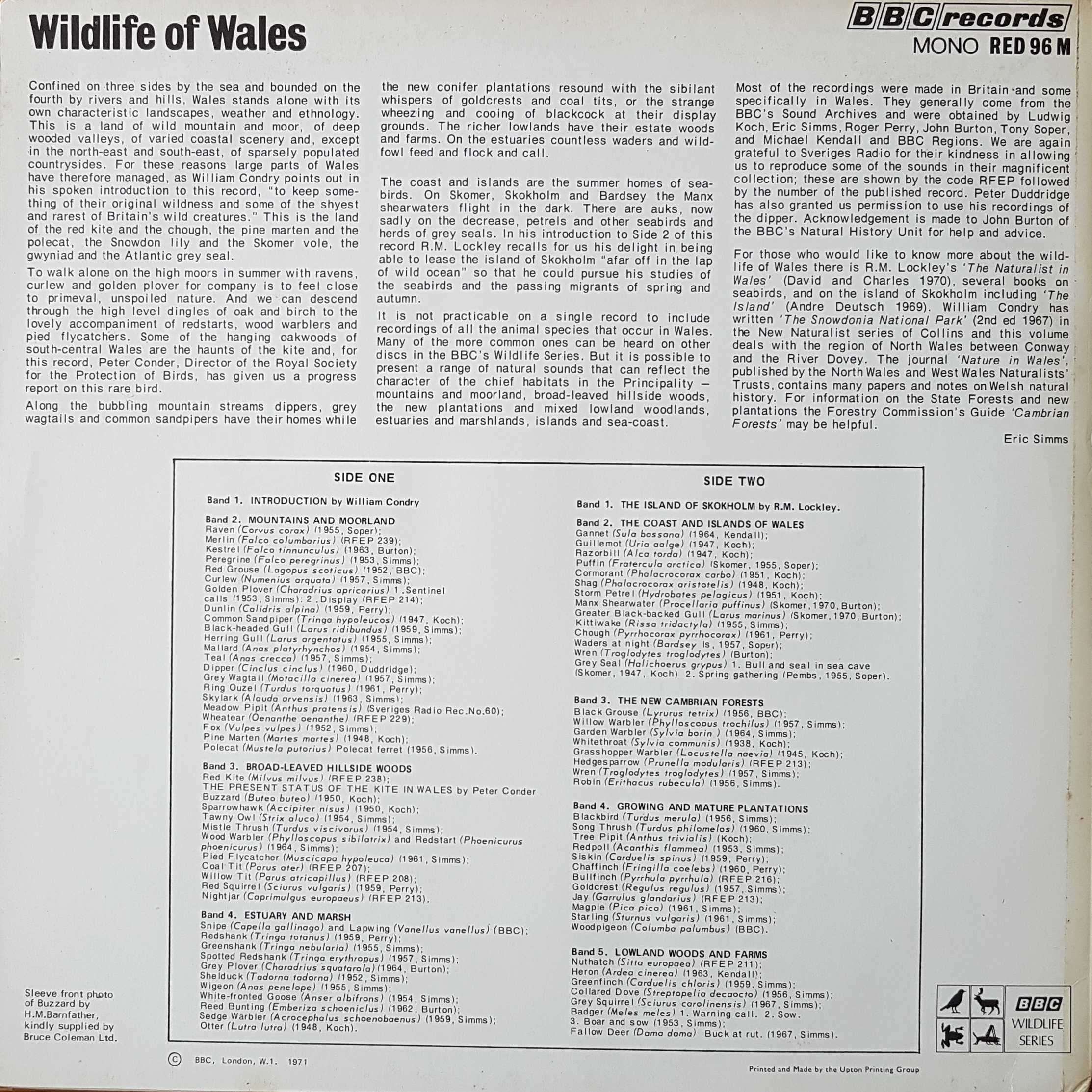 Picture of RED 96 Wildlife of Wales by artist Various from the BBC records and Tapes library